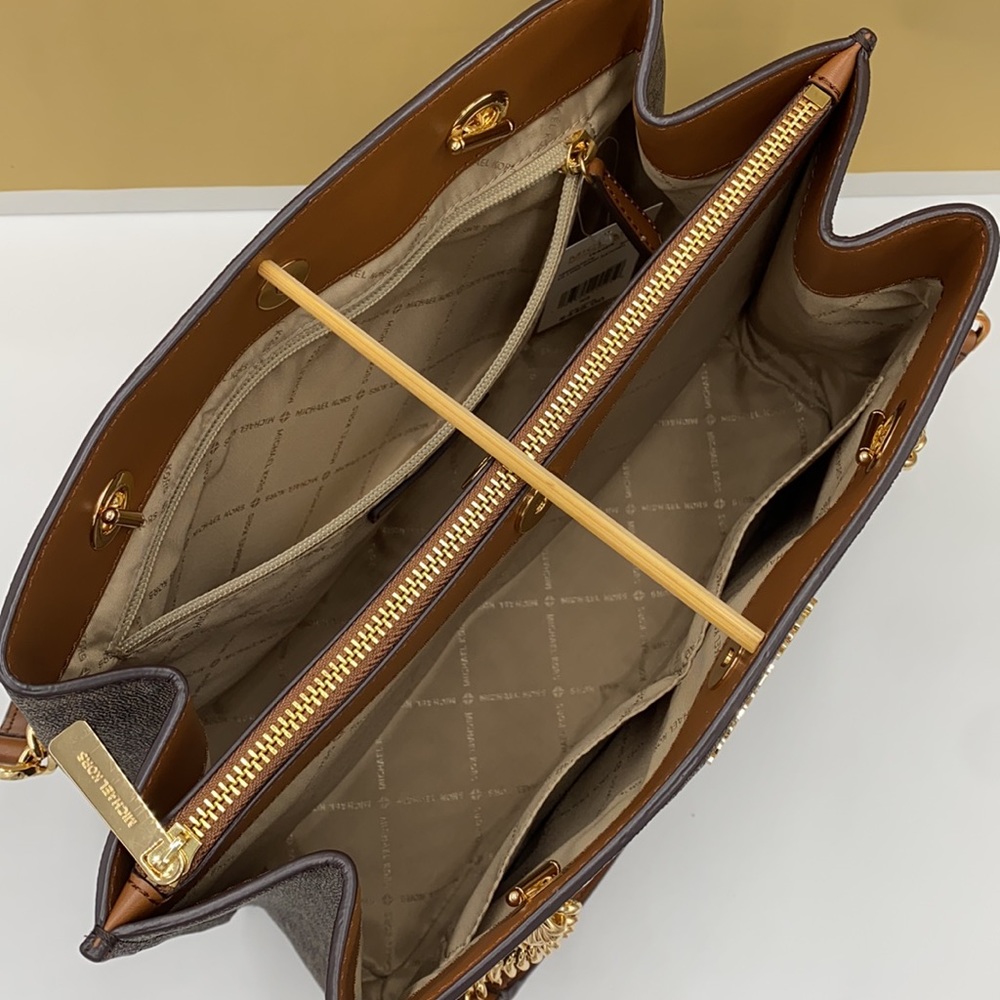 MICHAEL KORS TEAGEN LG LONG DROP SATCHEL BROWN - Picture 11 of 16